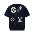 Louis Vuitton Monogram Motif Knit Short-Sleeve Sweater – Navy Blue & White