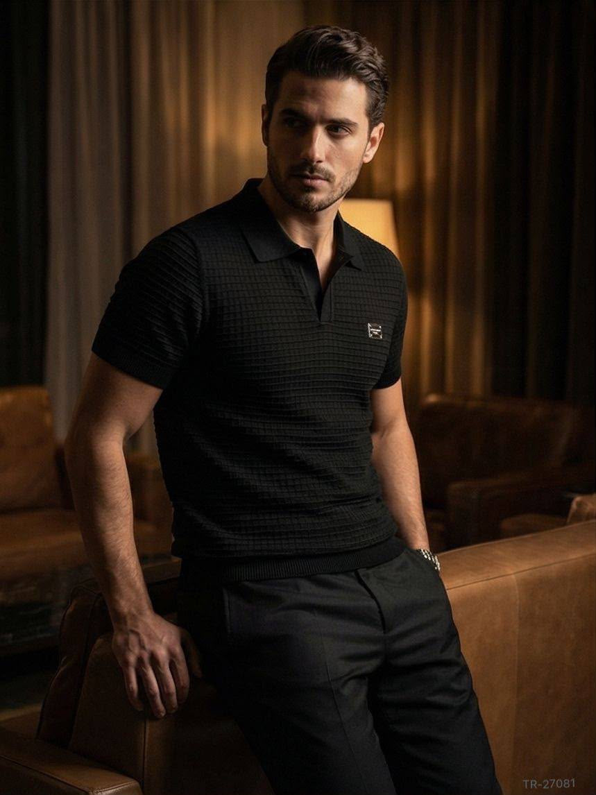 dolcegabbana Textured Open-Collar Knit Polo Shirt – Black
