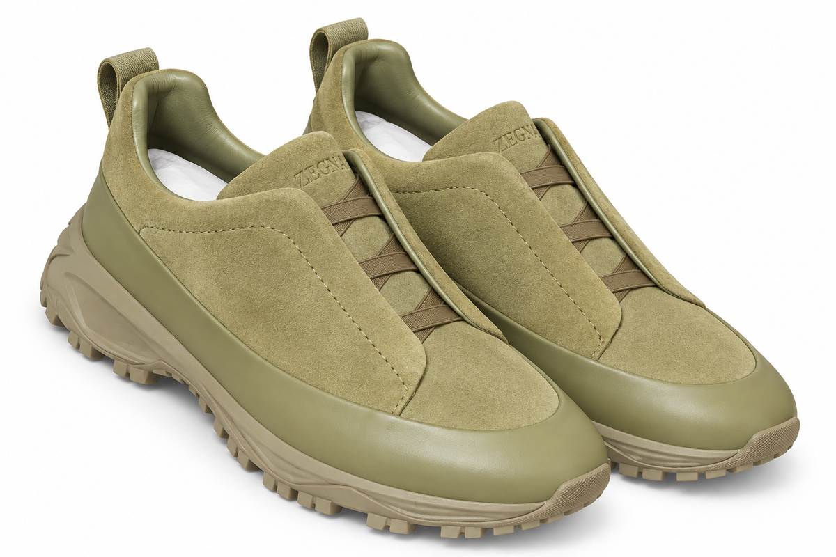 Zegna Suede Trail Sneakers – Olive Green