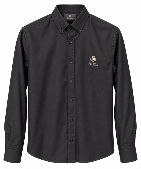 Loro Piana Crest Embroidered Long Sleeve Shirt – Charcoal Black
