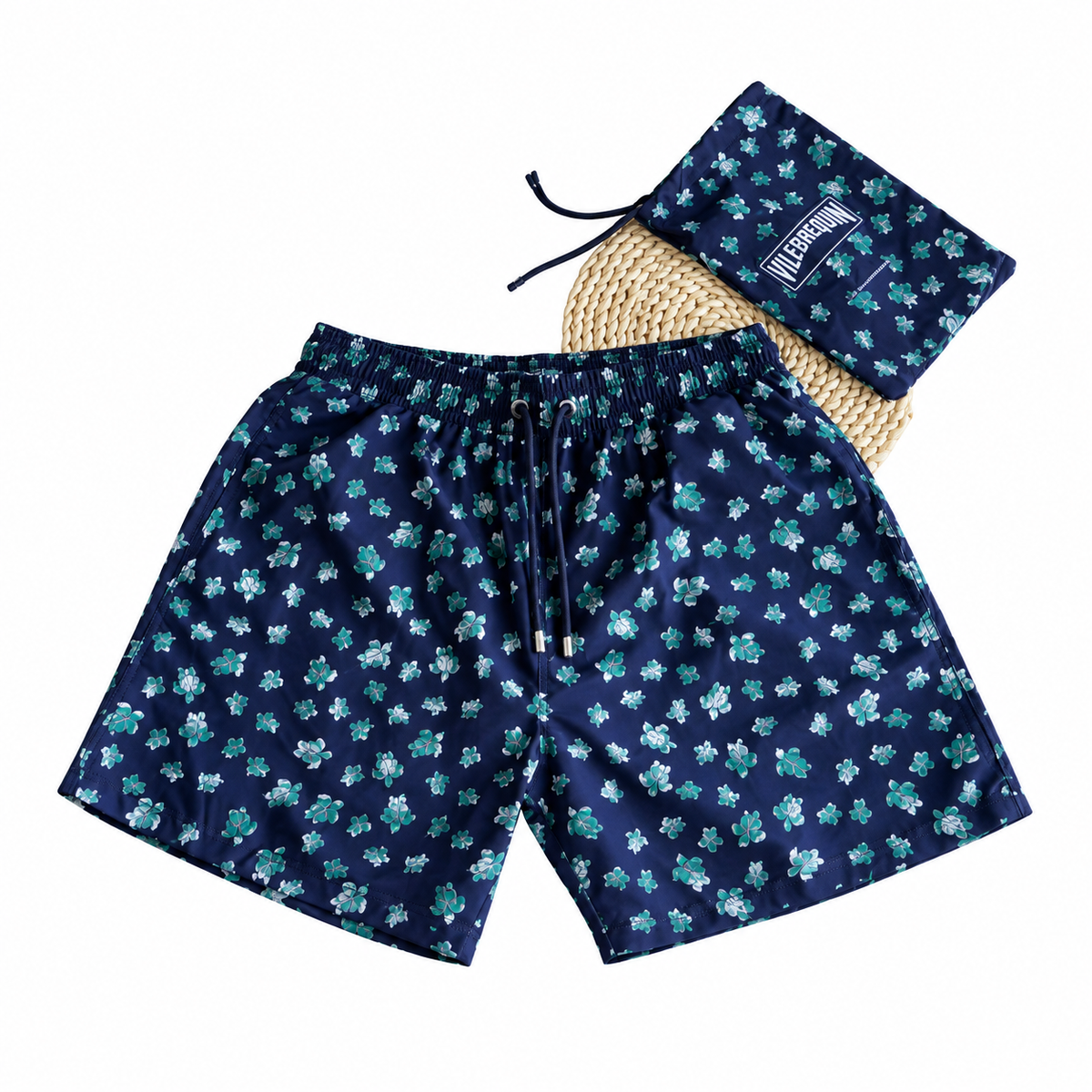 Vilebrequin Clover Print Swim Shorts with Pouch – Navy