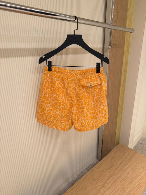 Abstract Geometric Swim Shorts – Orange & White