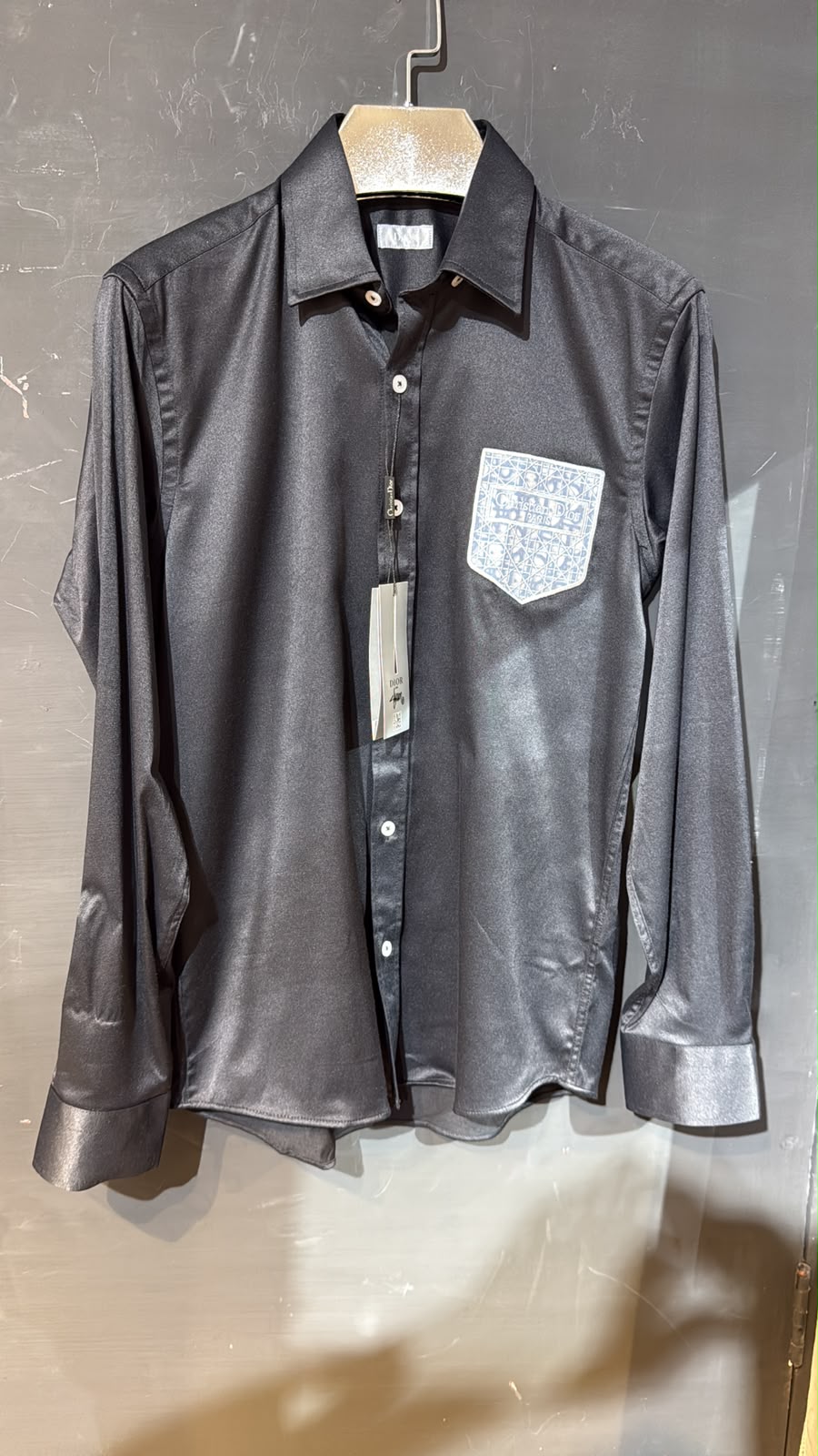 Dior Christian Dior Paris Patterned Pocket Shirt – Charcoal Black & Blue