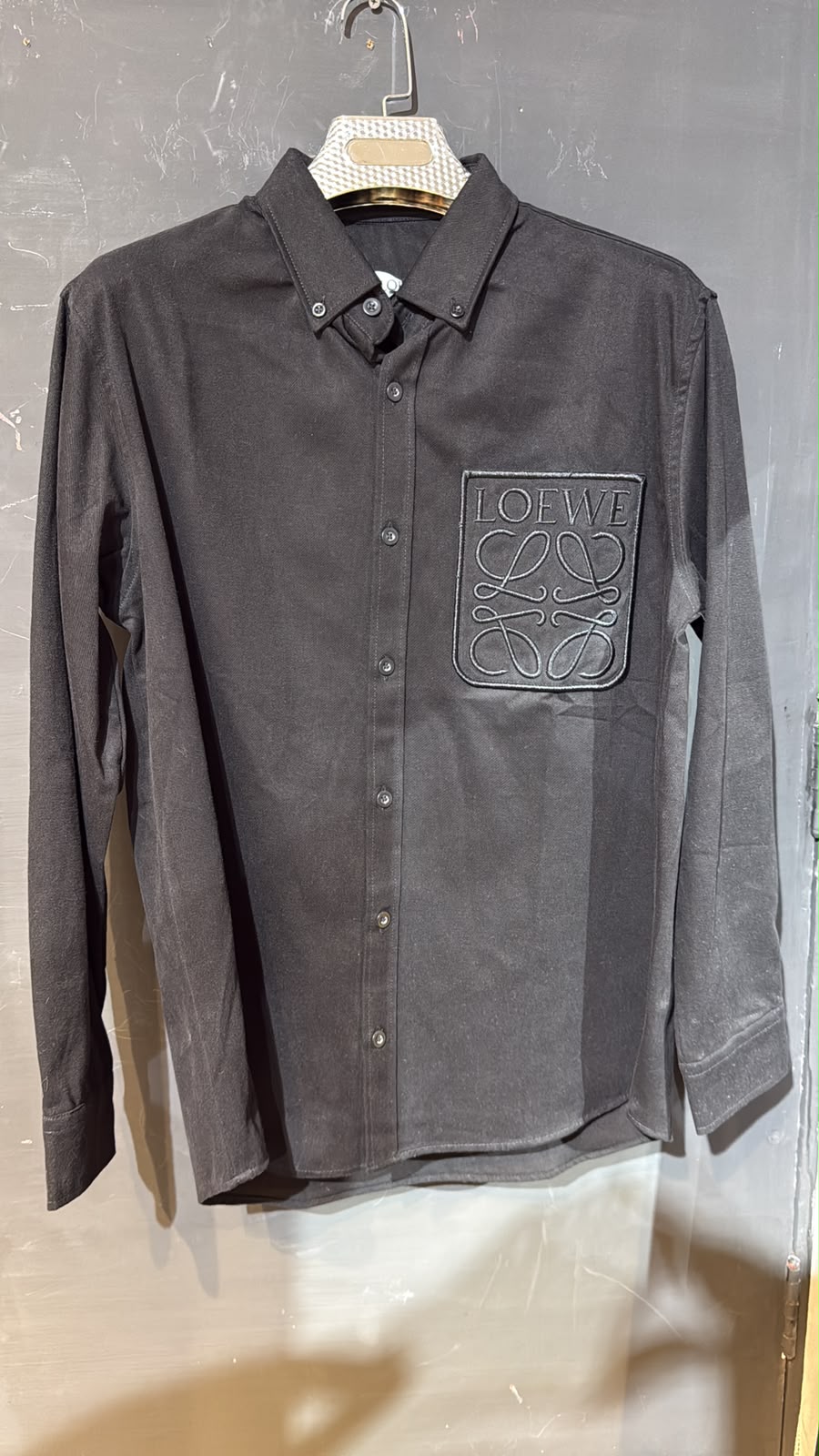 Loewe Anagram Embroidered Long Sleeve Shirt – Charcoal Gray