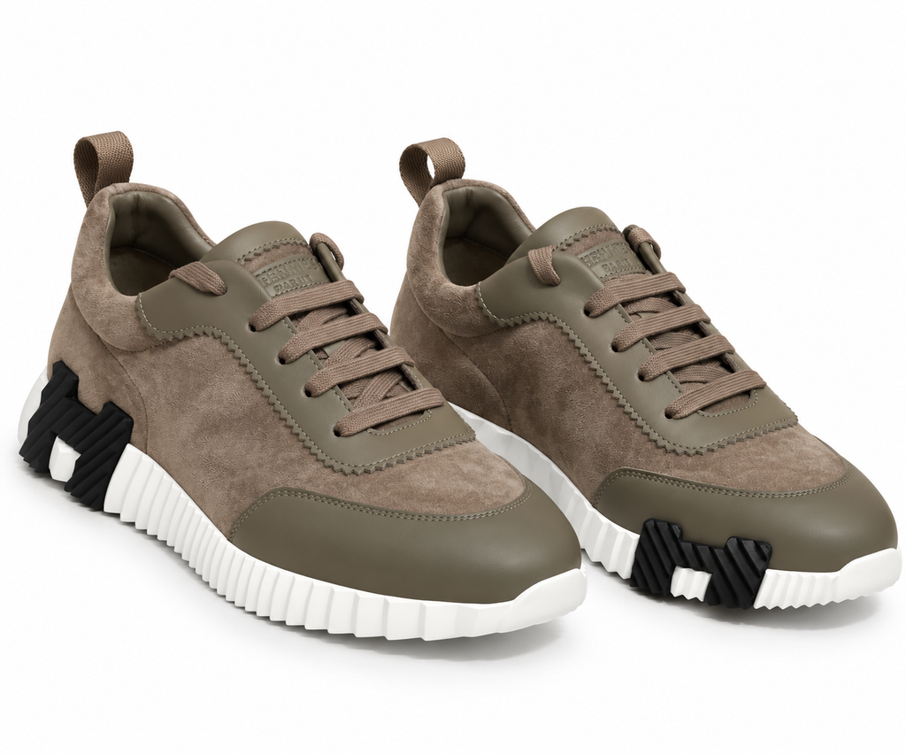 Hermès Bounce Low-Top Sneakers – Taupe & Olive