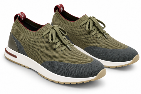 Loro Piana Knit Runner Sneakers – Olive Green & Charcoal