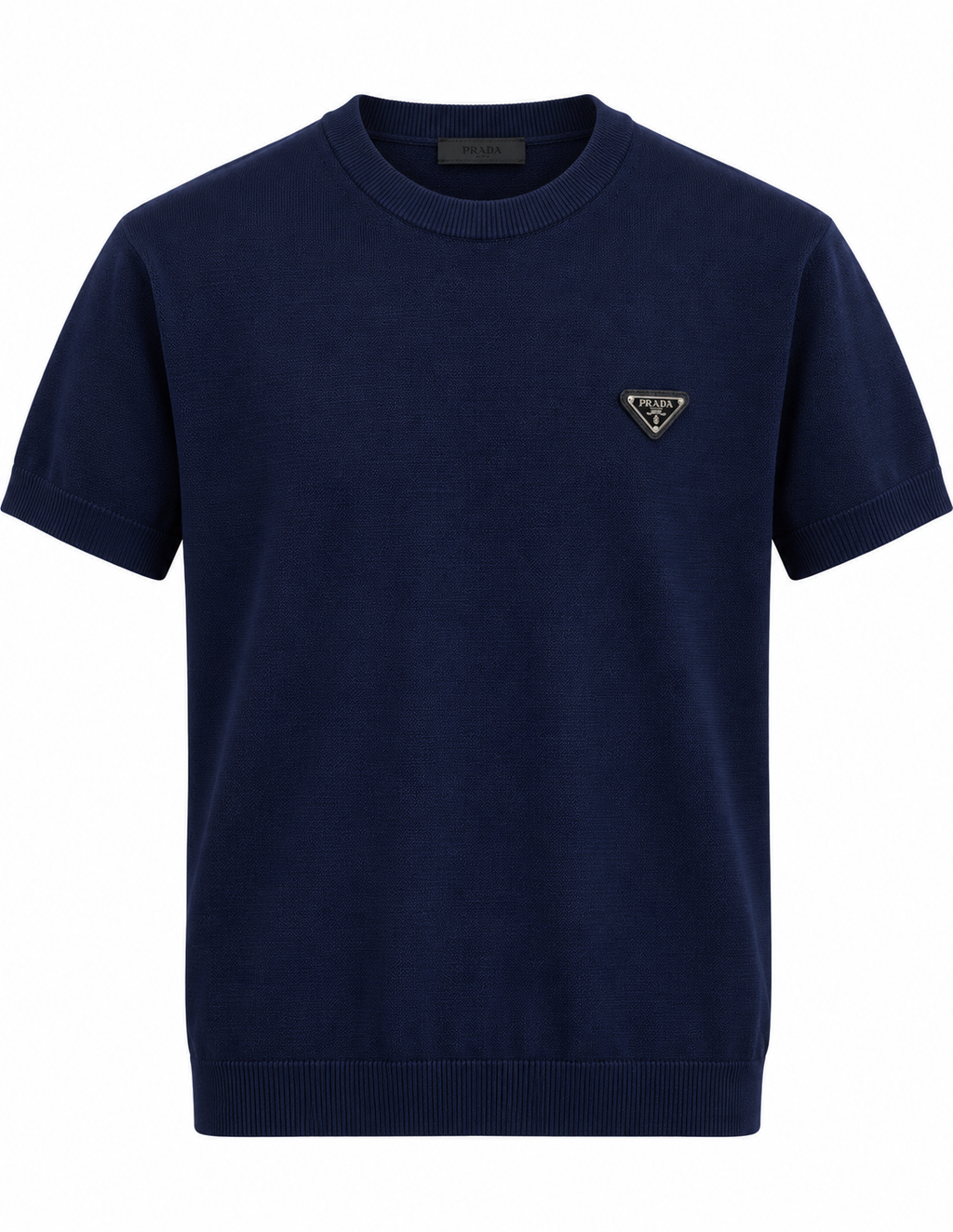 Prada Triangle Logo Knit T-Shirt – Navy Blue