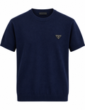 Prada Triangle Logo Knit T-Shirt – Navy Blue