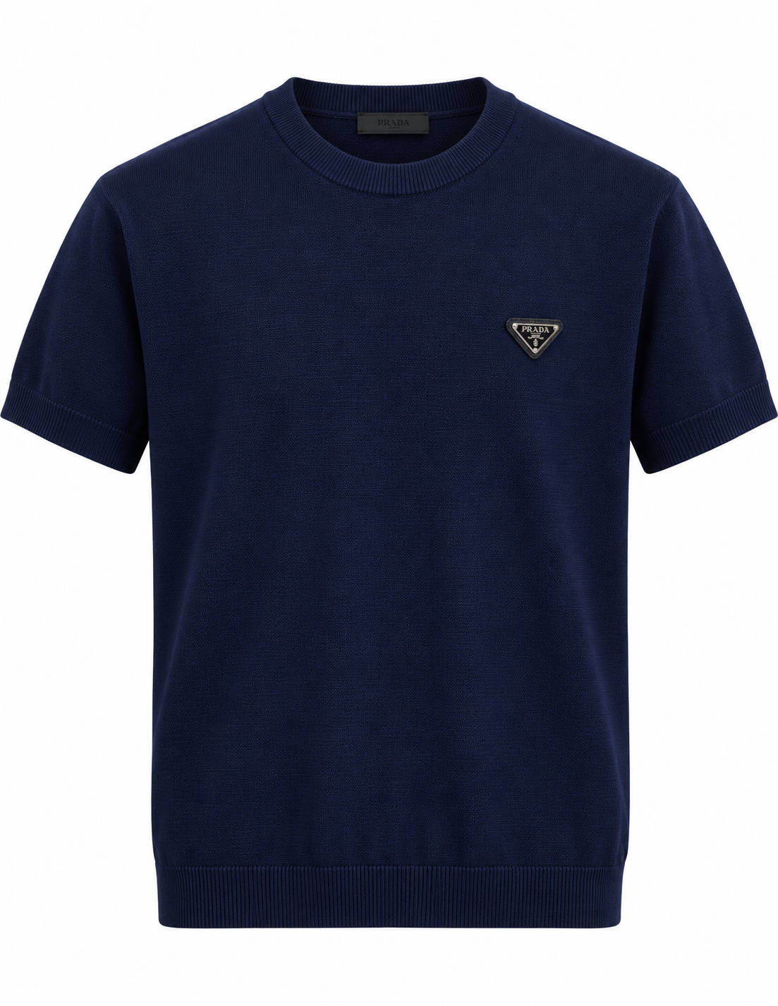Prada Triangle Logo Knit T-Shirt – Navy Blue