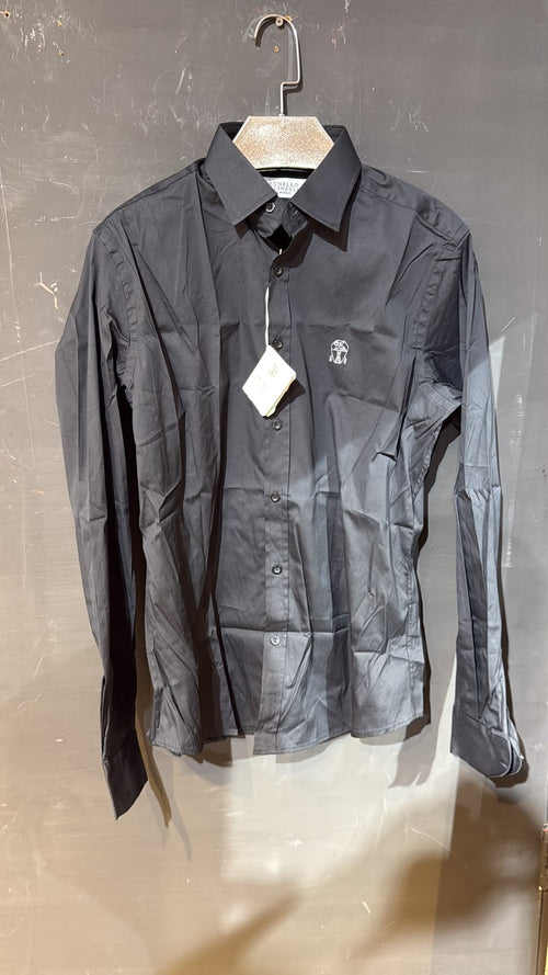 Brunello Cucinelli Embroidered Long Sleeve Shirt – Charcoal Black