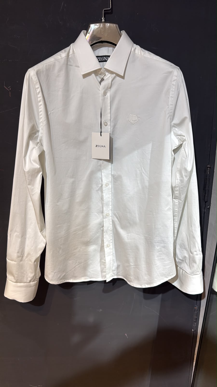 Zegna Embroidered Logo Button-Down Shirt – White
