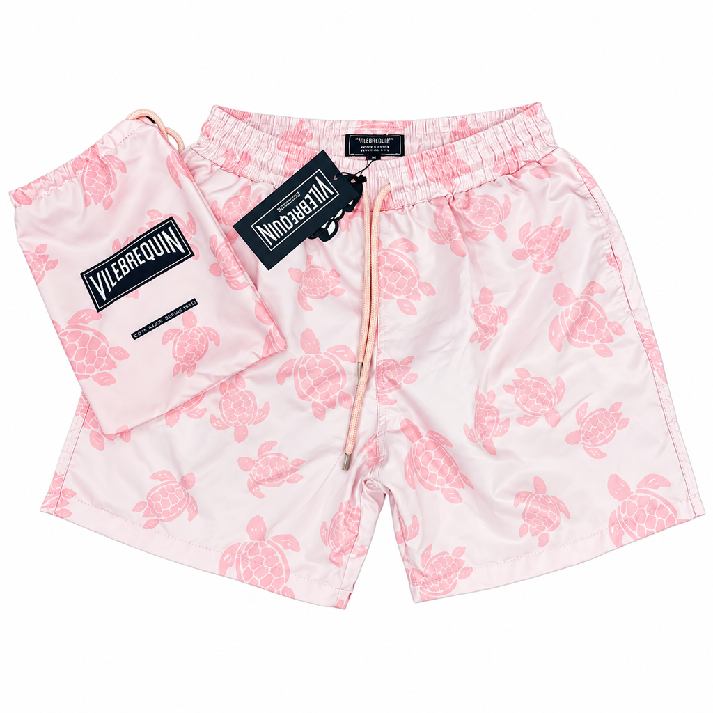 Vilebrequin Turtle Print Swim Shorts with Pouch – Soft Pink