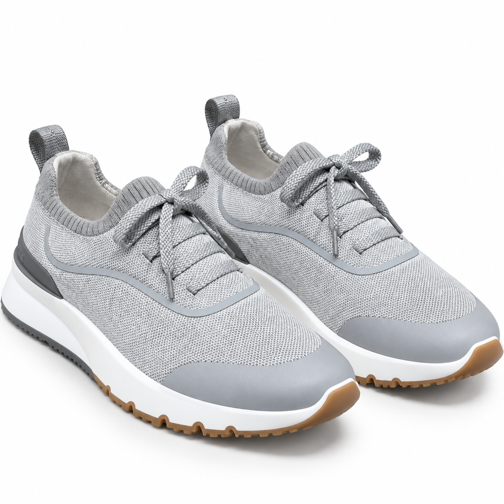 Brunello Cucinelli Knit Runner Sneakers – Light Grey & Gum