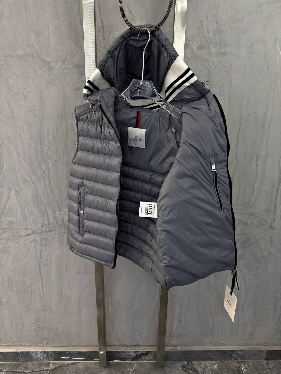 Moncler Hooded Quilted Puffer Vest – Slate Grey