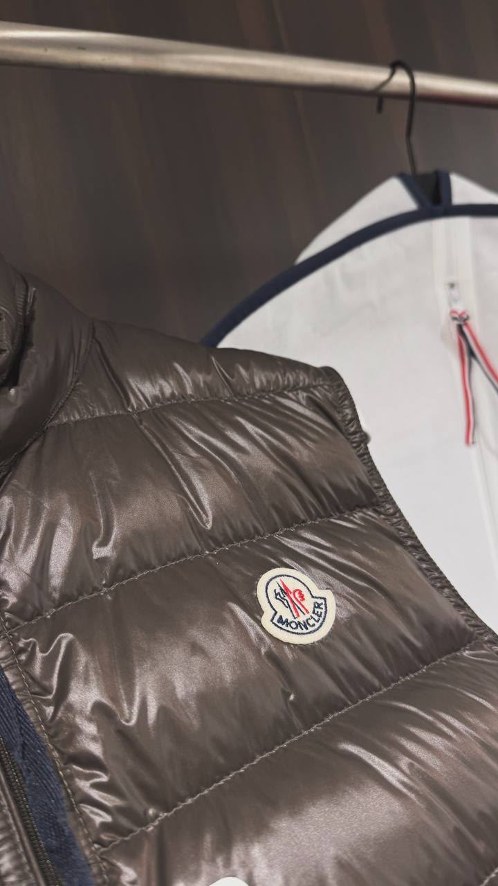 Moncler Glossy Quilted Puffer Vest – Dark Taupe