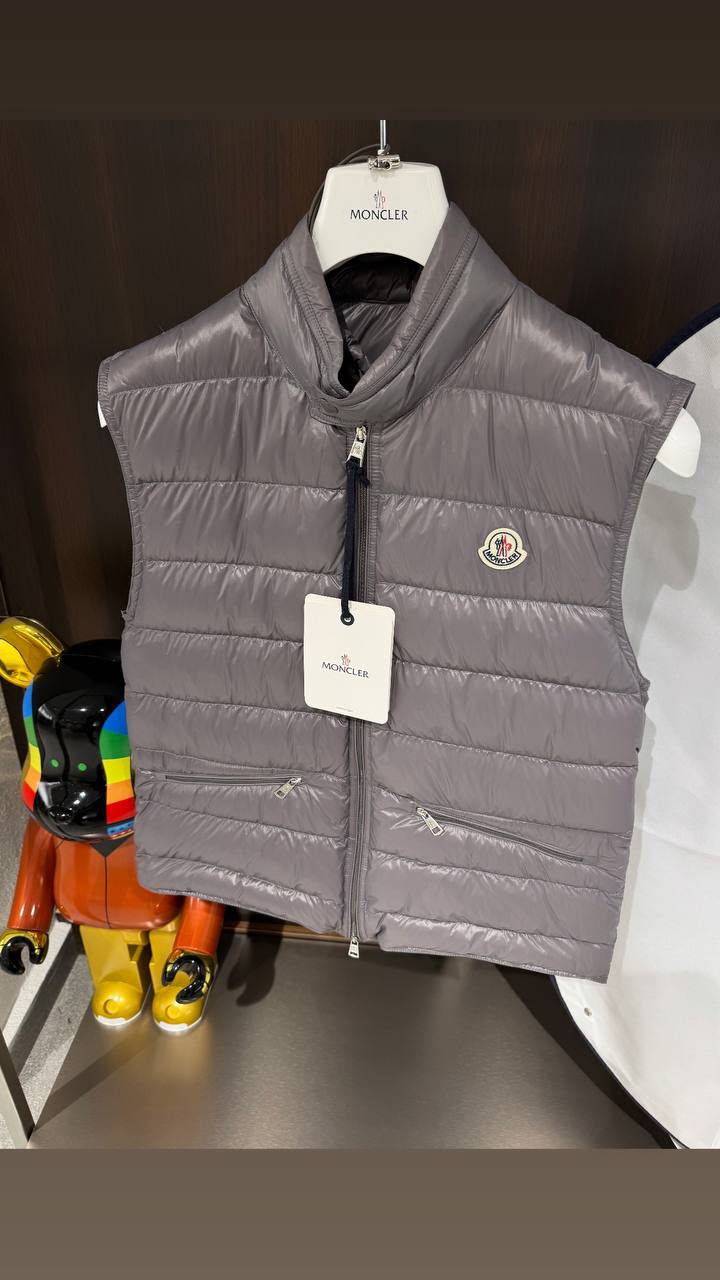 Moncler Glossy Quilted Puffer Vest – Taupe Grey