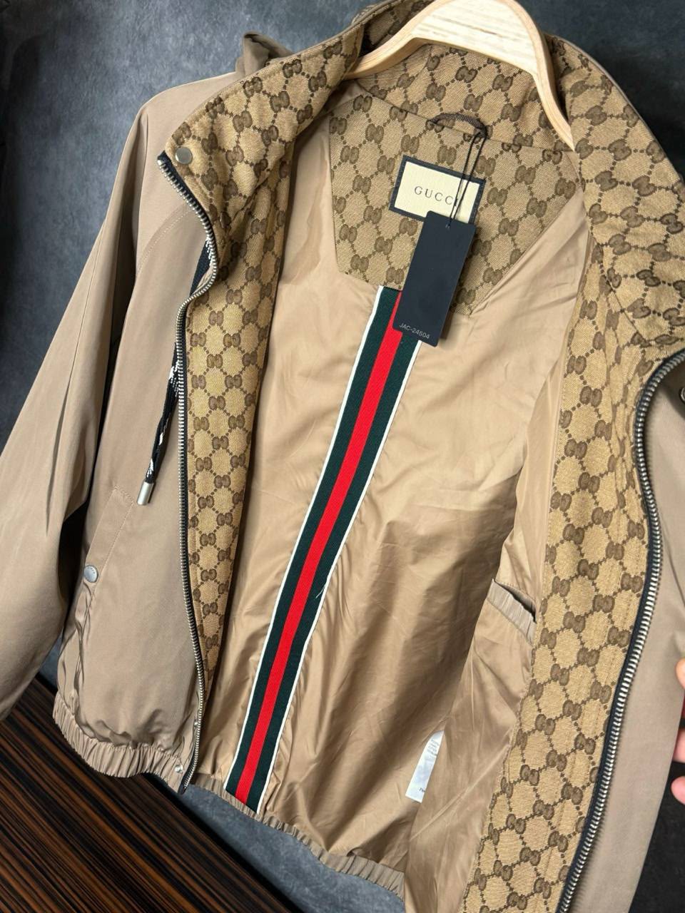 Gucci GG Monogram Hooded Bomber Jacket – Beige