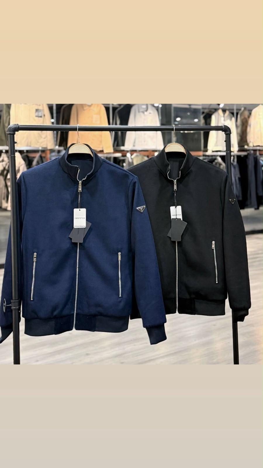 Prada Triangle Logo Zip-Up Bomber Jacket – Navy Blue & Black