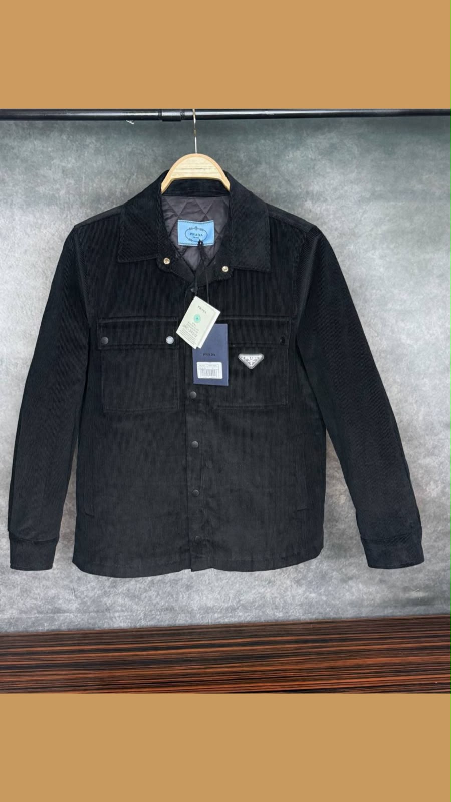 Prada Triangle Logo Corduroy Jacket – Black
