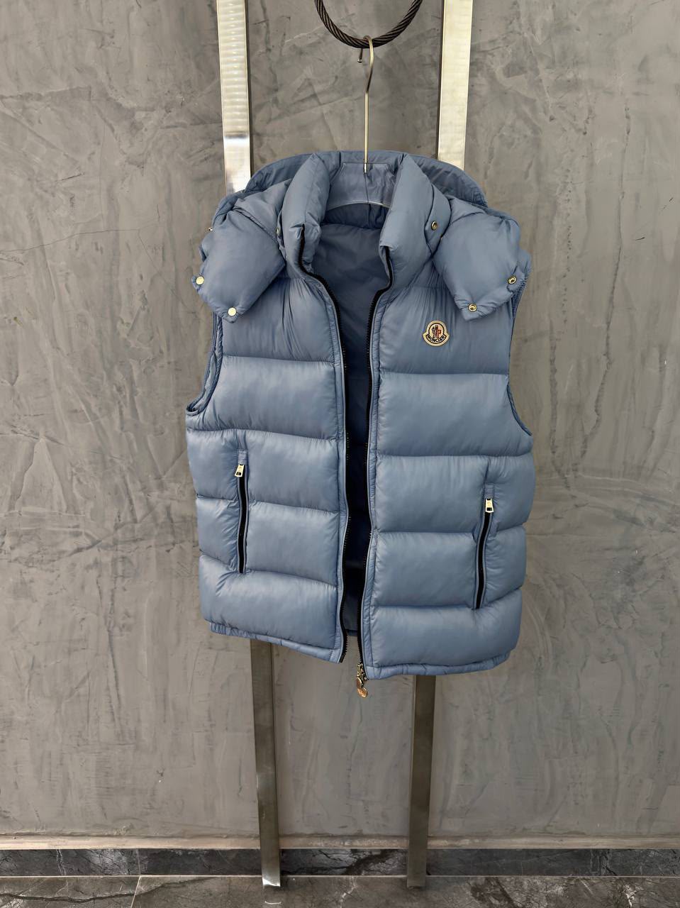 Moncler Hooded Puffer Vest – Steel Blue