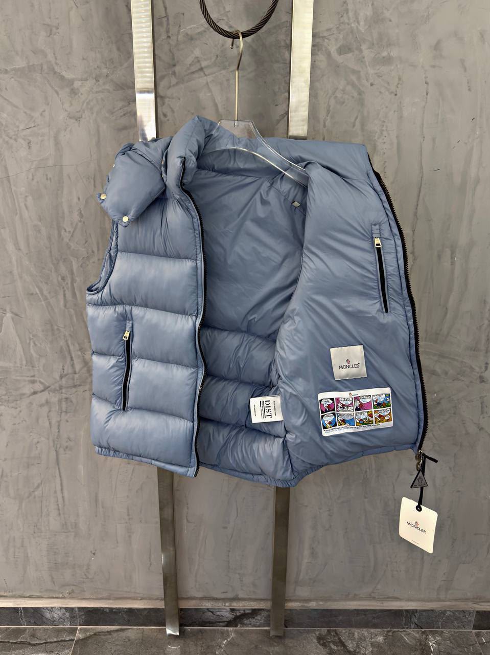 Moncler Hooded Puffer Vest – Steel Blue