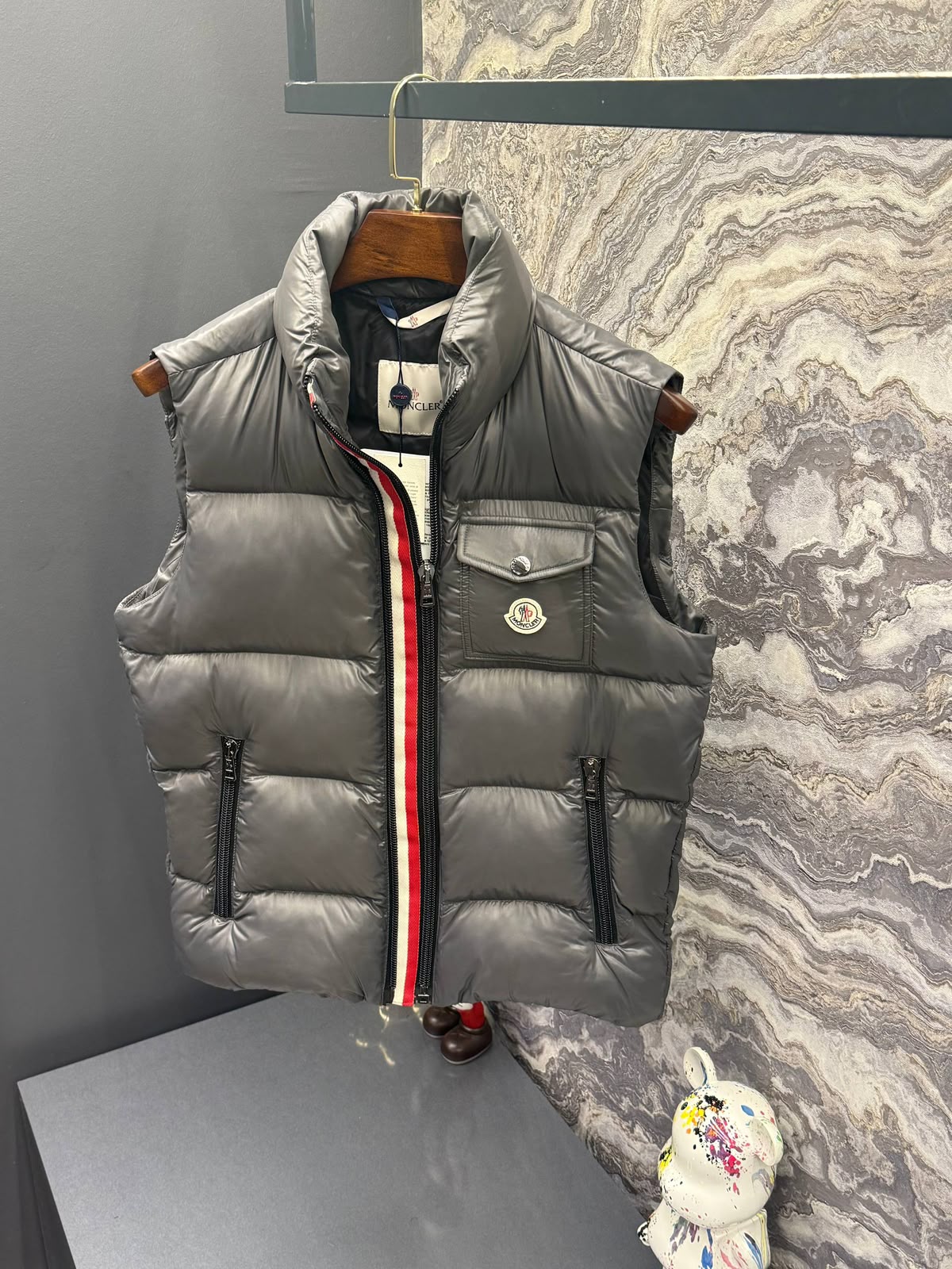 Moncler Quilted Puffer Vest with Chest Pocket – Grey