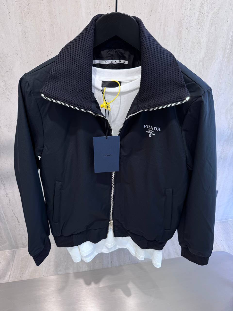 Prada Milano Logo Zip-Up Bomber Jacket – Black