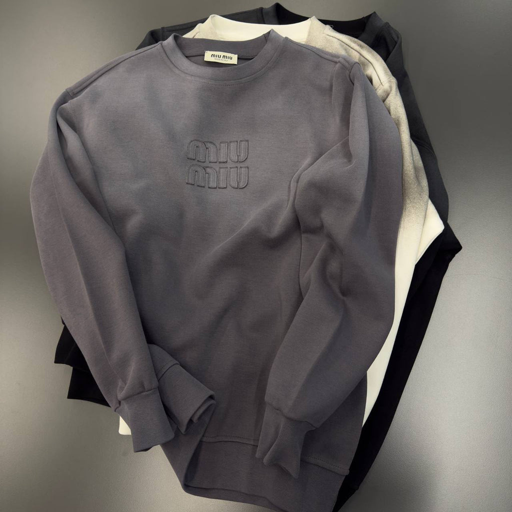 Miu Miu Charcoal Grey Embroidered Logo Sweatshirt