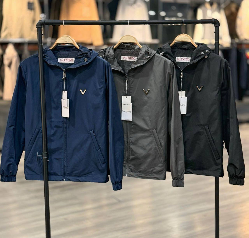 Valentino Charcoal Grey Hooded Windbreaker Jacket