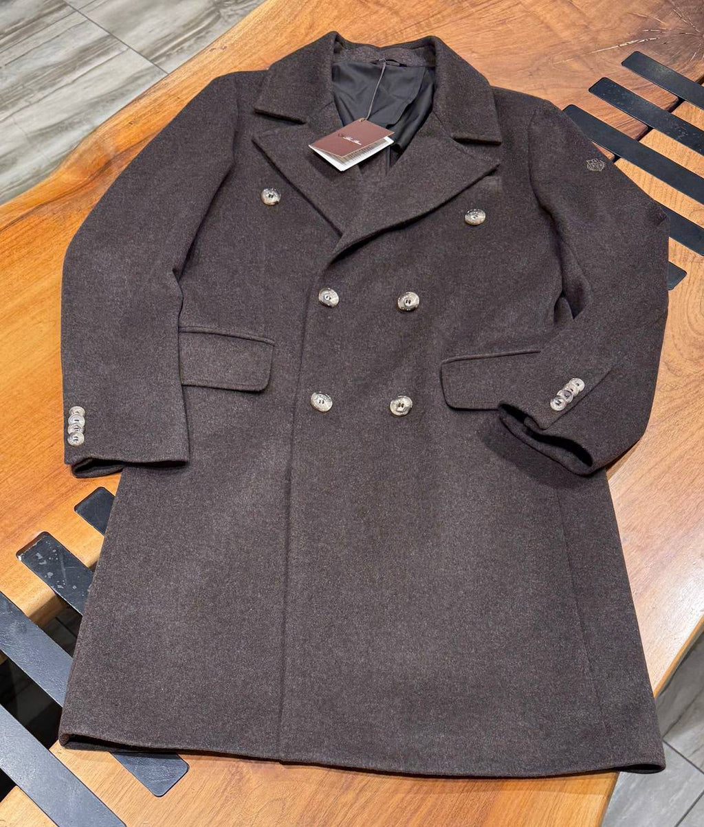 Double-Breasted Wool Blend Coat – Dark Brown