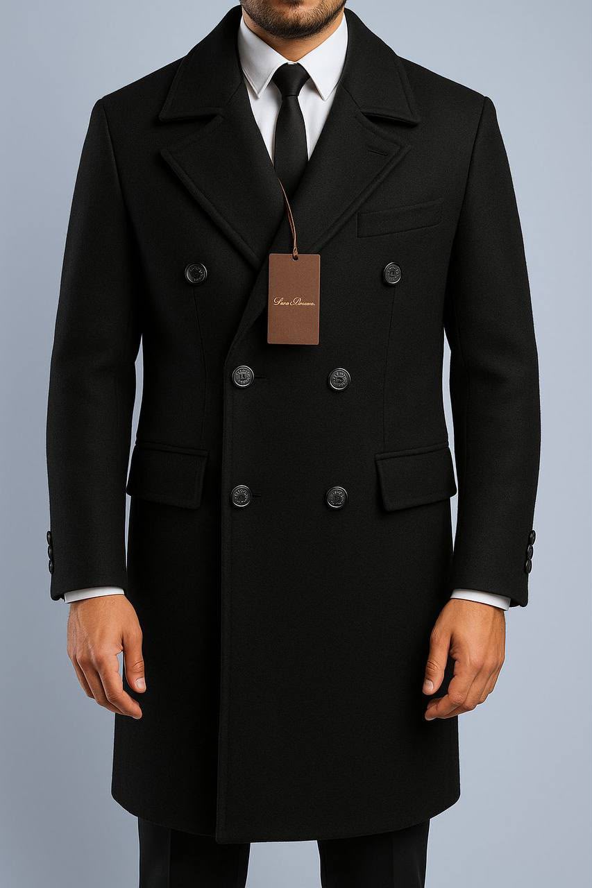 Double-Breasted Wool Blend Coat – Dark Brown