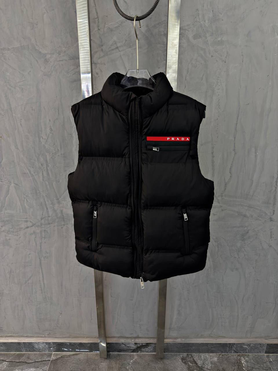 Prada Logo Puffer Vest – Black