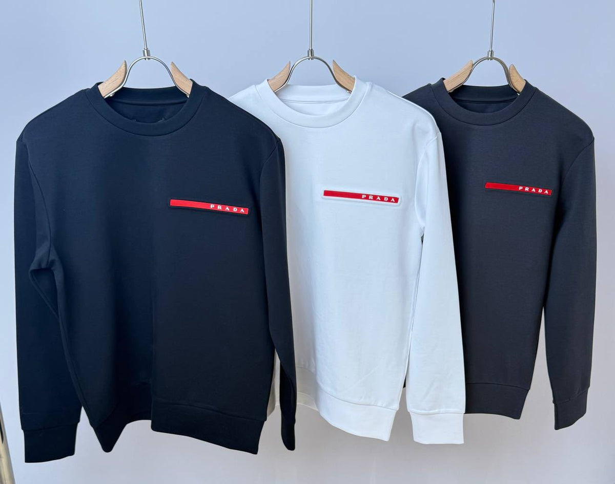 Prada Charcoal Grey Red Logo Crewneck Sweatshirt