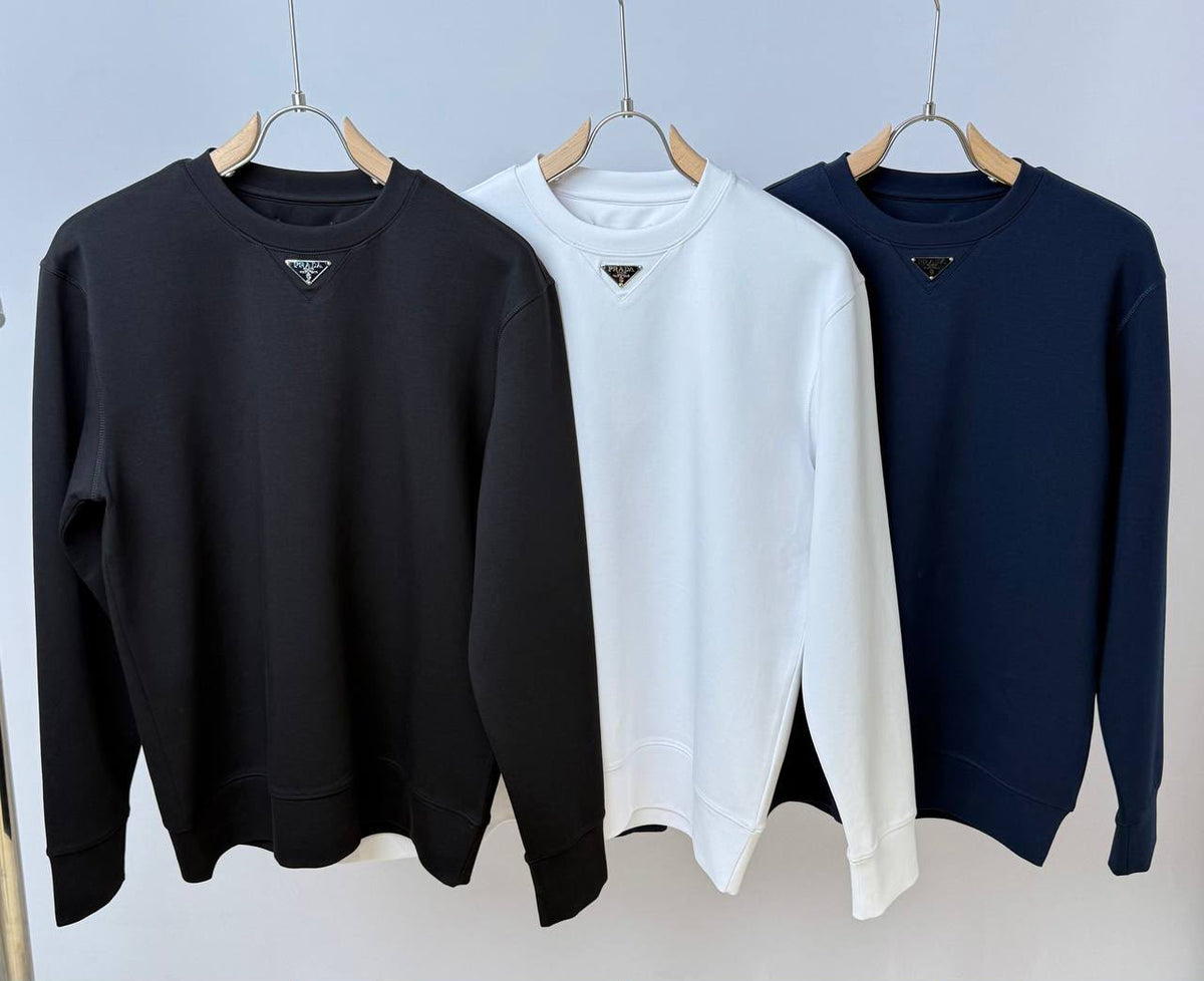 Prada Navy Blue Triangle Logo Crewneck Sweatshirt