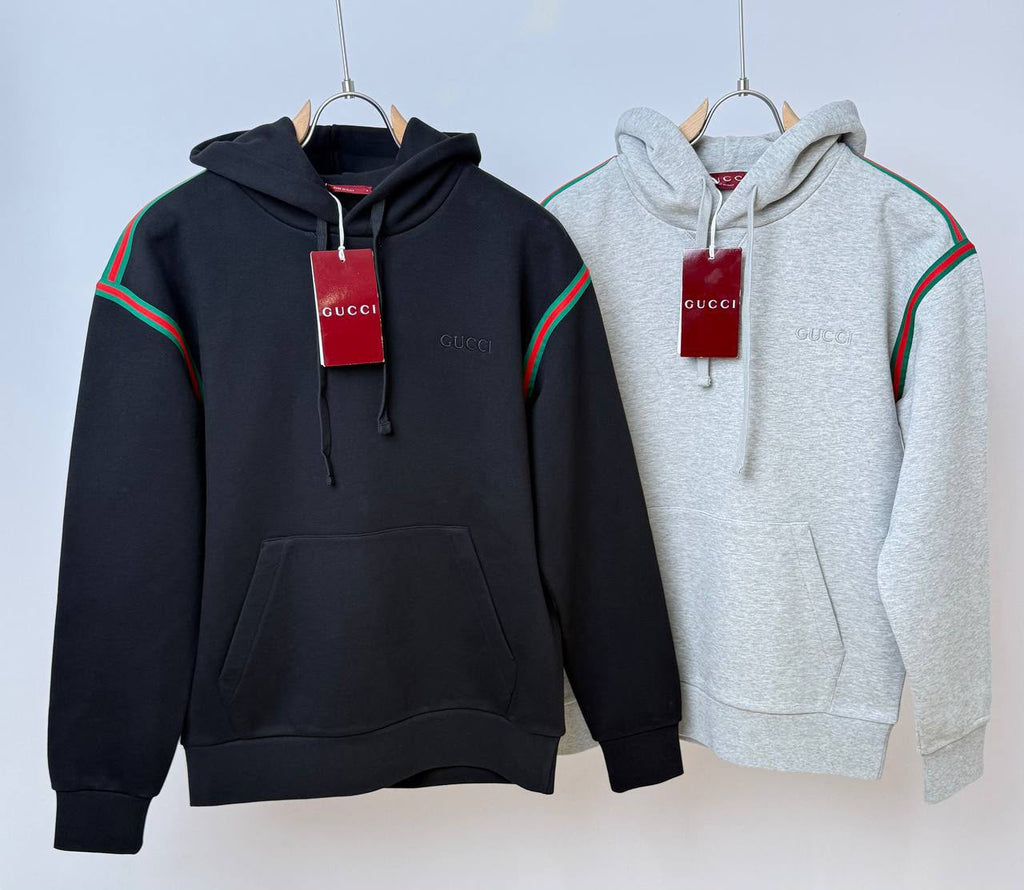 Gucci Web Stripe Pullover Hoodie – Light Grey