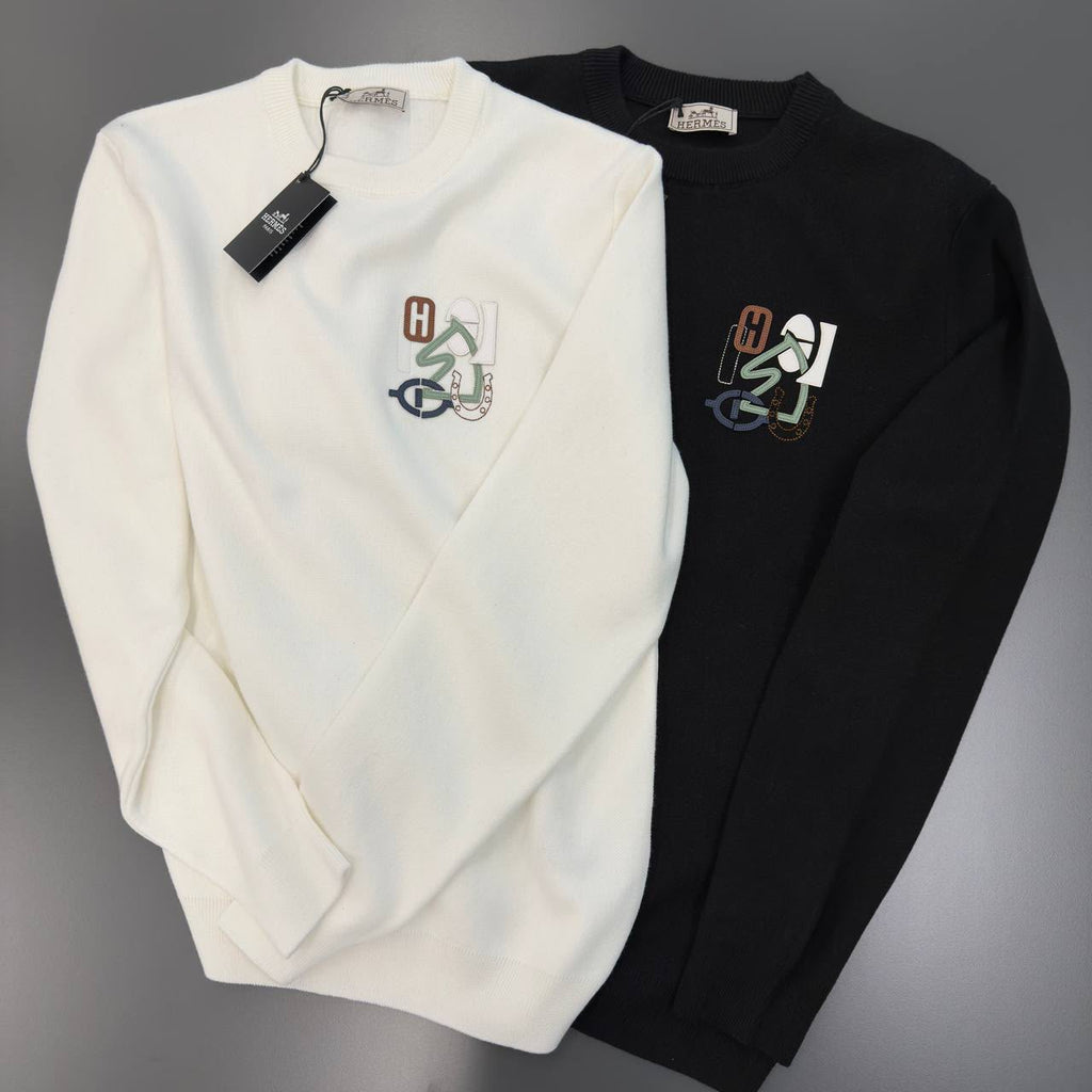 Billionaire Multicolor Monogram Knit Sweater – White