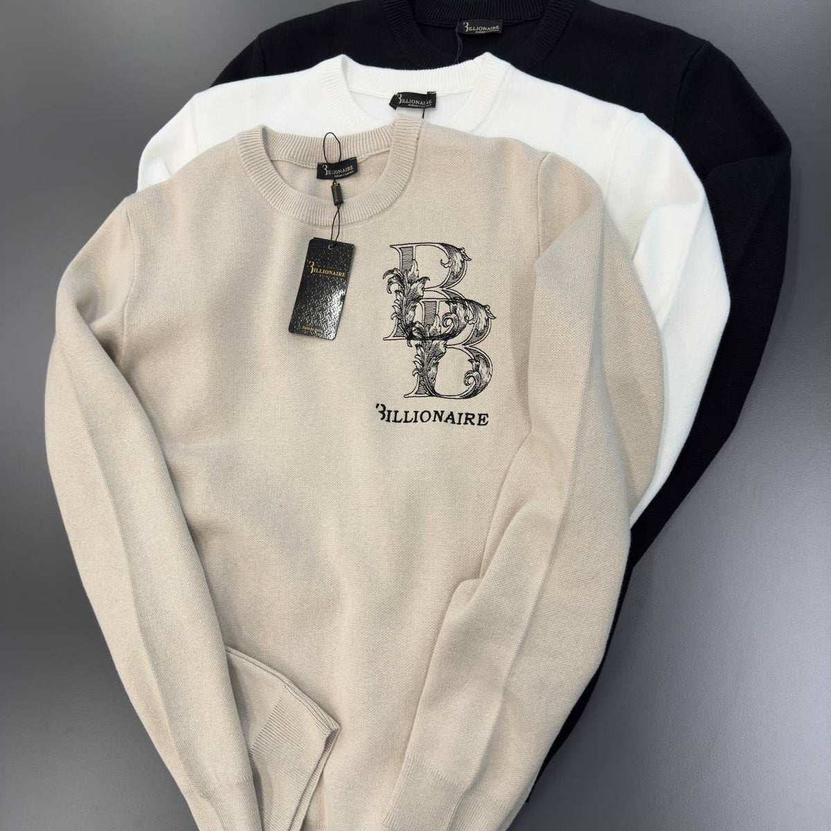 Billionaire Ornate Logo Knit Sweater – Beige