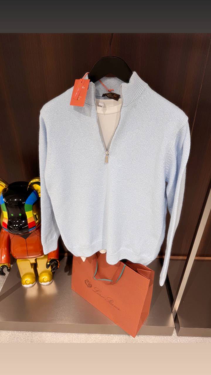 Loro Piana Light Blue Half-Zip Sweater