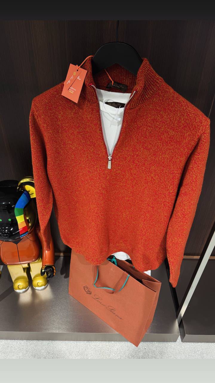 Loro Piana Rust Orange Half-Zip Sweater