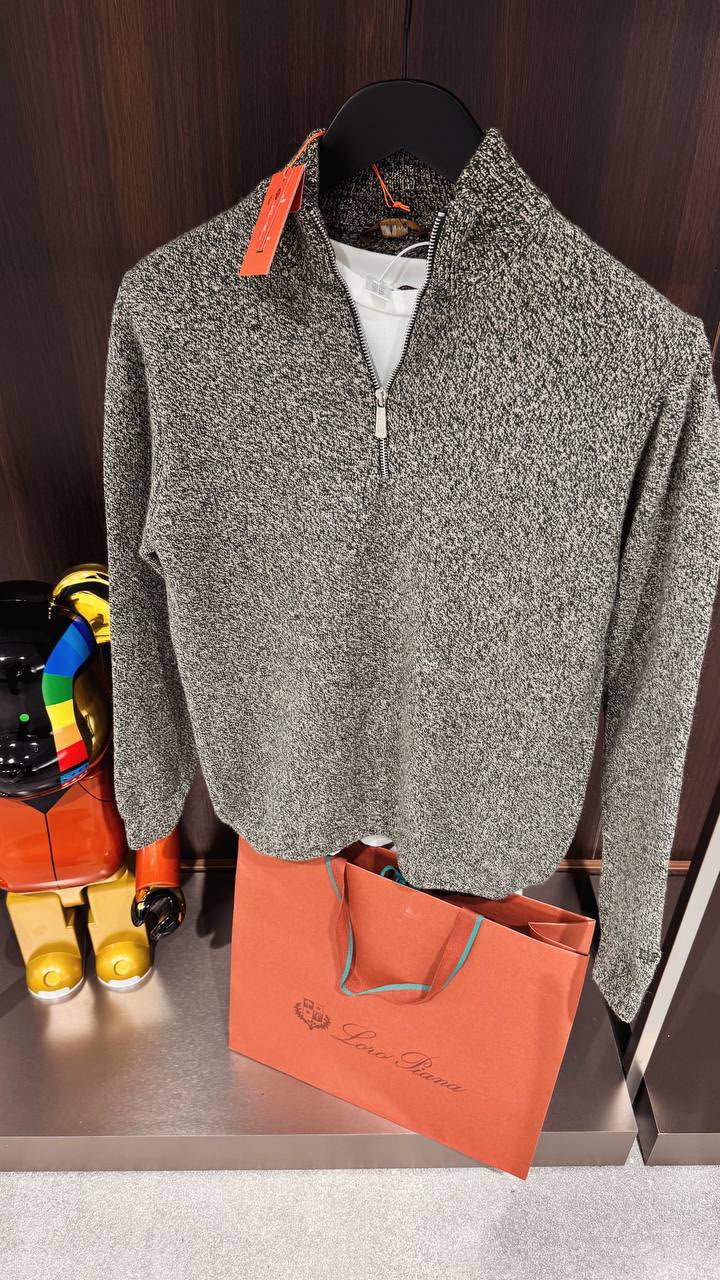Loro Piana Grey Mélange Half-Zip Sweater