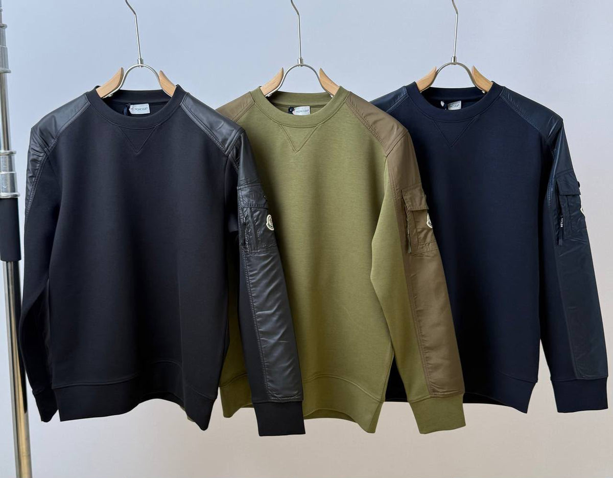 Moncler Olive Green Nylon Panel Crewneck Sweatshirt