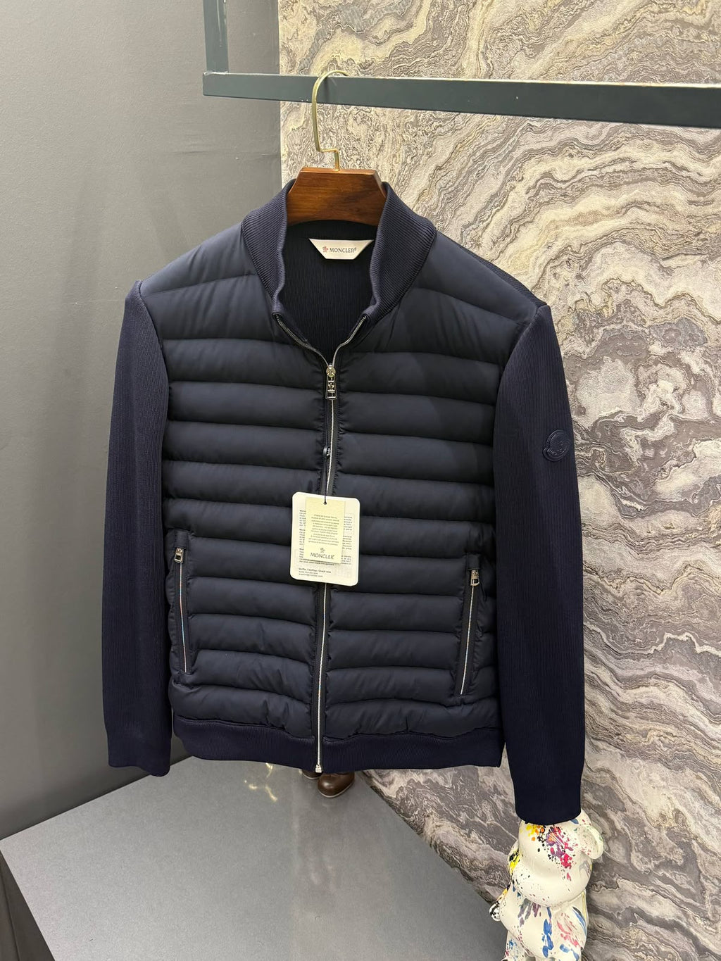 Moncler Navy Blue Quilted Knit Jacket