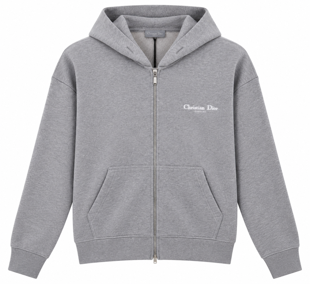 Christian Dior Grey Logo Zip-Up Hoodie