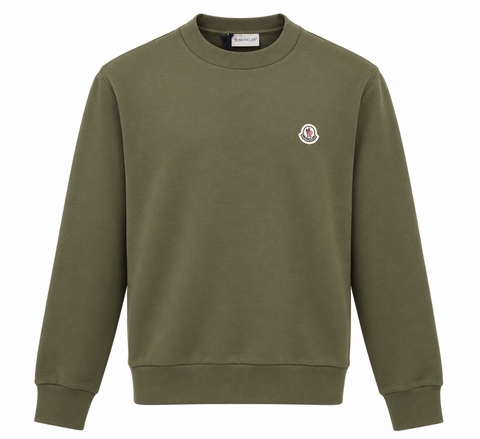 Moncler Olive Green Logo Patch Crewneck Sweatshirt