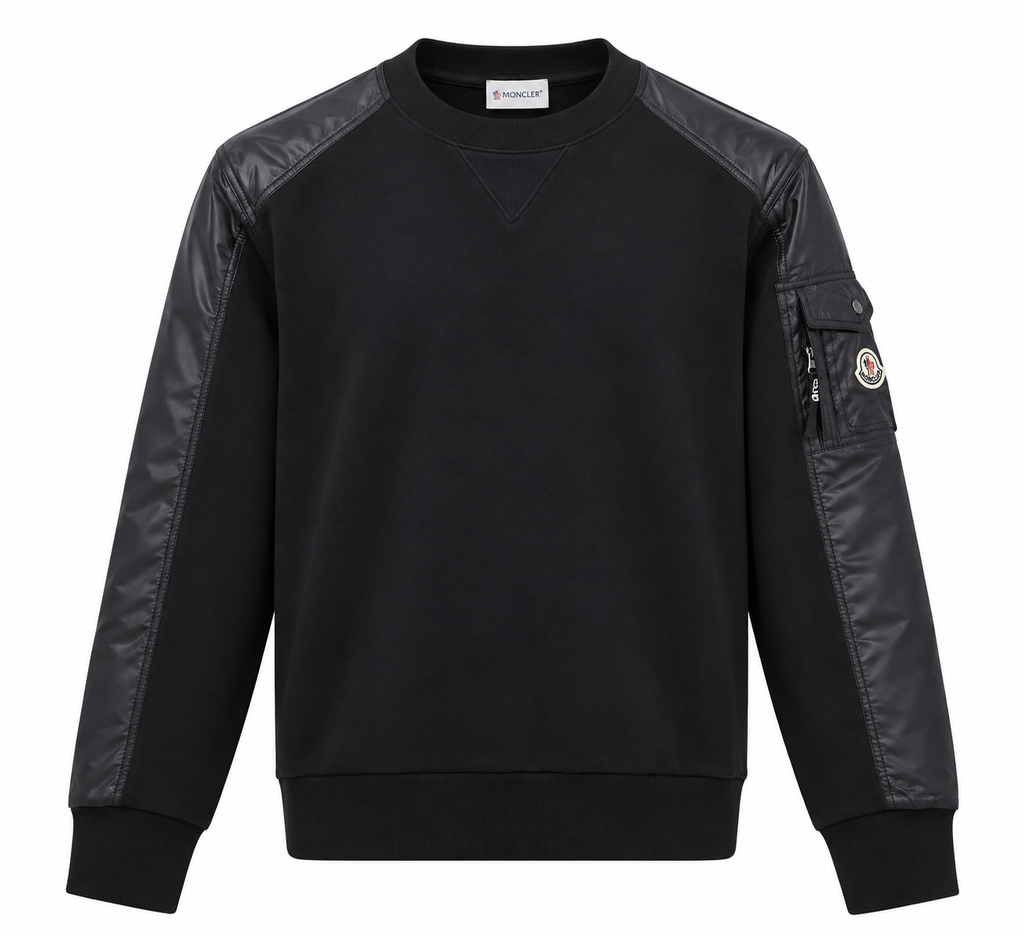Moncler Black Nylon Panel Crewneck Sweatshirt
