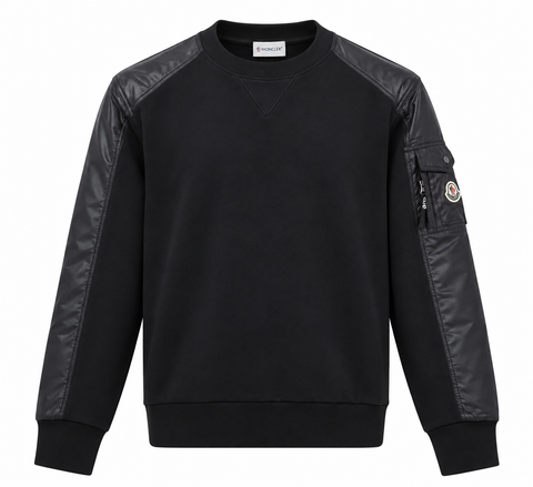 Moncler Black Nylon Panel Crewneck Sweatshirt