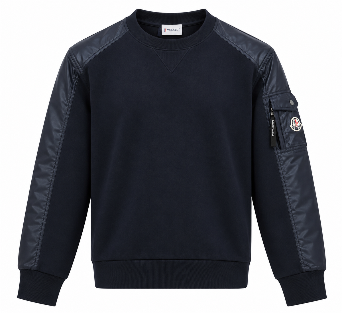 Moncler Navy Blue Nylon Panel Crewneck Sweatshirt