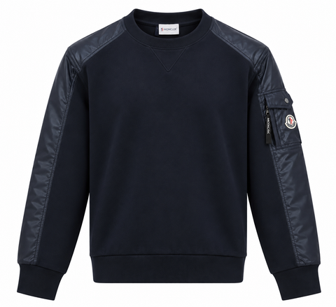 Moncler Navy Blue Nylon Panel Crewneck Sweatshirt