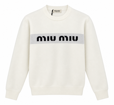 Miu Miu Logo Knit Sweater – Off White