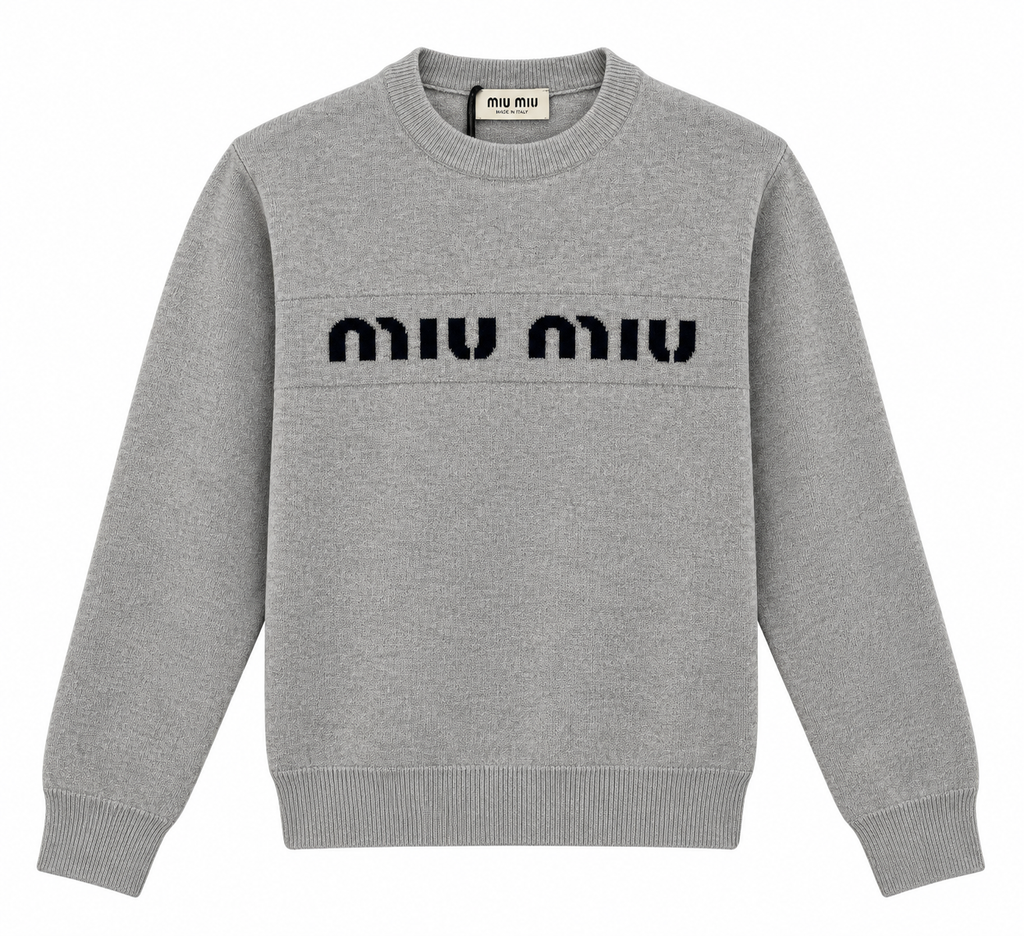 Miu Miu Logo Knit Sweater – Grey